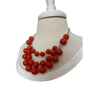 Paparazzi Women's Orange and Silver Bib Beaded Necklace Spring Statement Retro